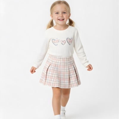 KIZ 2/5 YAŞ KALP NAKIŞLI EKOSE ETEKLİ TAKIM