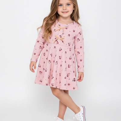 KIZ 2/5 YAŞ KİRAZ BASKILI FİYONKLU ELBİSE