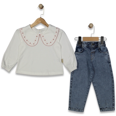 KIZ 2/5 YAŞ KOT İKİLİ YAKA ÇİÇEKLİ TAKIM