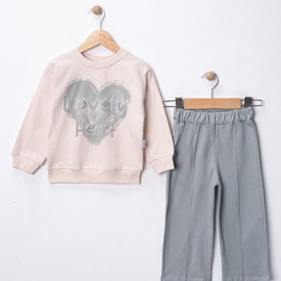 KIZ 2/5 YAŞ LOVELY HEART TAŞ BASKILI KIZ TAKIM