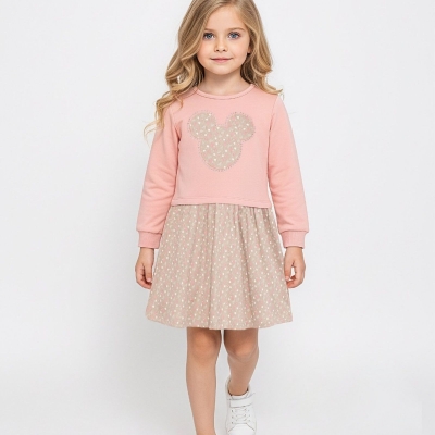 KIZ 2/5 YAŞ MİKİ BASKILI TAŞLI ELBİSE