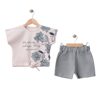 KIZ 2/5 YAŞ MÜSLİN ŞORTLU ÇİÇEK BASKILI TAKIM