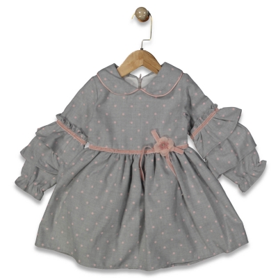 KIZ 2/5 YAŞ PUANLI FIRFIRLI KOLLU ELBISE