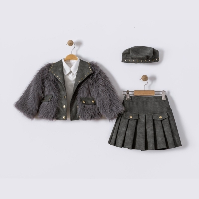 KIZ 2/5 YAŞ ŞAPKALI GOLD TAŞLI PELUŞ DERİLİ DÖRTLÜ