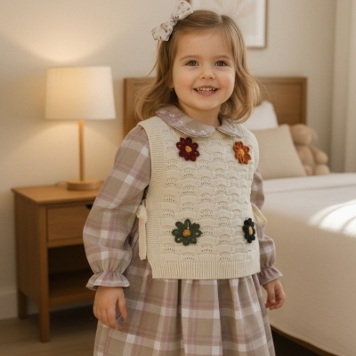 KIZ 2/5 YAŞ SUETERLİ EKOSE ELBİSE