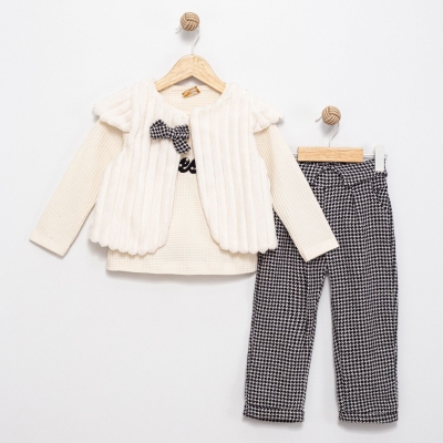 KIZ 2/5 YAŞ SWETY NAKIŞLI YELEKLİ 3 LÜ  TAKIM