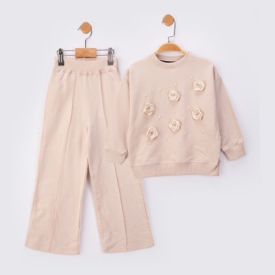 KIZ 2/5 YAŞ  ÜÇ GÜL İNCİ DETAYLI İKİ İP TAKIM