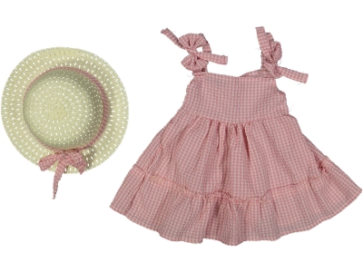 KIZ 2/6 YAŞ PİTİKARELİ FİYONKLU ŞAPKALI ELBİSE