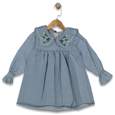 KIZ 2/7 YAŞ YAKASI ÇİÇEKLİ  KOT ELBİSE