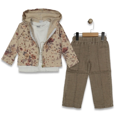 KIZ 3/12 YAŞ BY 3LÜ KAPŞONLU GABARDİN MÜSLİN TAKIM