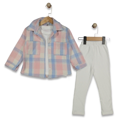 KIZ 3/12 YAŞ BY 3LÜ ODUNCU GÖMLEKLİ TAKIM 3/12