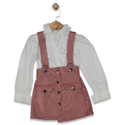 KIZ 3/12 YAŞ BY DERİ SLOPETLİ BEYAZ GÖMLEKLİ TAKIM