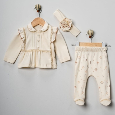 KIZ 3/3 AY SİMLİ DANTELLİ 3&#039;LÜ BEBE  TAKIM