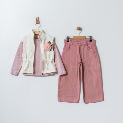 KIZ 3/6 YAŞ GÜLLÜ YELEKLİ TAKIM