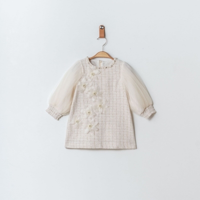 KIZ 3/6 YAŞ İNCİLİ ÇİÇEKLİ ELBİSE