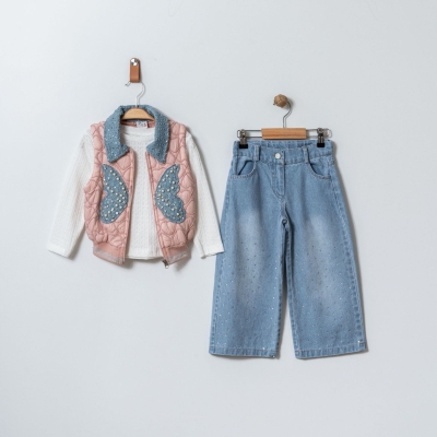 KIZ 3/6 YAŞ KANATLI İNCİLİ YELEKLİ TAKIM