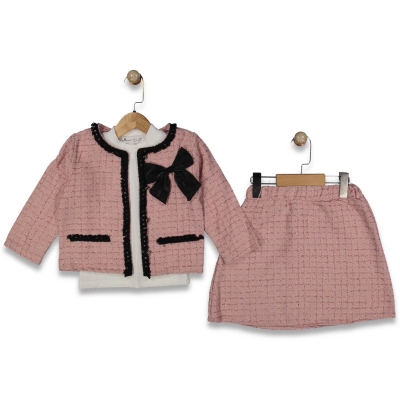 KIZ 3/6 YAŞ ÖNÜ KURDELALI ETEKLİ 3 LÜ ŞANEL TAKIM