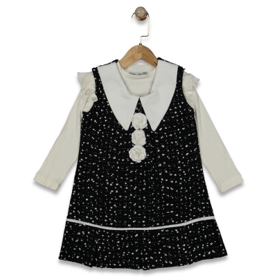 KIZ 3/6 YAŞ PUANTİYELİ GÜLLÜ ELBİSE