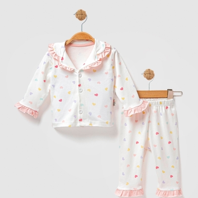 KIZ 3/6 YAŞ RENKLİ KALP BASKILI 3-6 YAŞ PİJAMA TAK