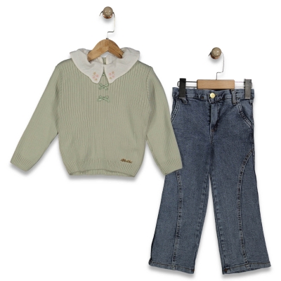 KIZ 3/6 YAŞ YAKA BASKILI MÜSLİN TUNİK TRİKO KAZAKL