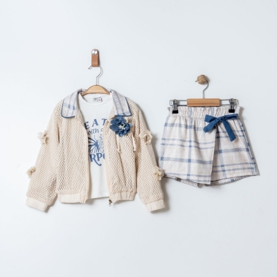 KIZ 3/6 YAŞ  YAKA ÇİÇEKLİ TRİKO YELEKLİ 3 LÜ TAKIM