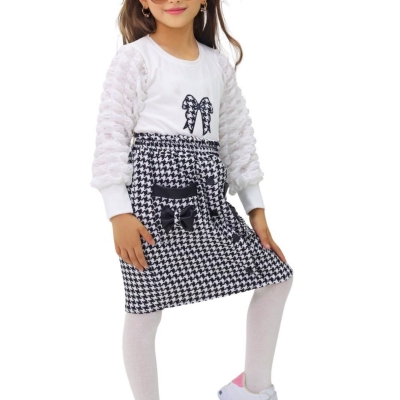 KIZ 3/7 YAŞ FİYONK KAZ AYAĞI ETEKLİ  TAKIM