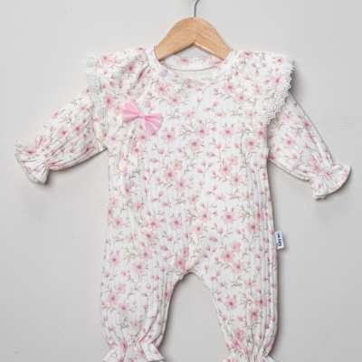 KIZ 3/9 AY ÇİÇEK BASKILI FİSTOLU TULUM