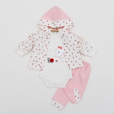 KIZ 3/9 AY ÇİÇEKLİ 3LÜ KAPŞONLU TAKIM