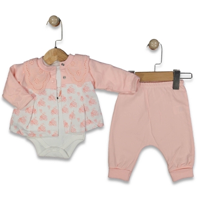 KIZ 3/9 AY TAVŞANLI YAKA DETAYLI 3LÜ TAKIM