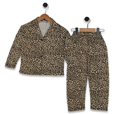 KIZ 4/12 YAŞ LEOPARLI DÜĞMELİ PJAMA TAKIM