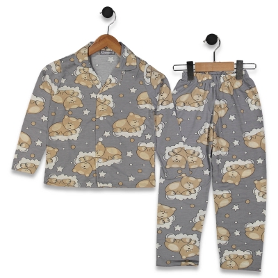 KIZ 4/12 YAŞ UYUYAN AYI DÜĞMELİ PJAMA TAKIM