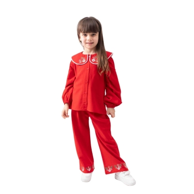 KIZ 4/7 YAŞ YAKA VE PAÇA NAKIŞLI İKİLİ TAKIM