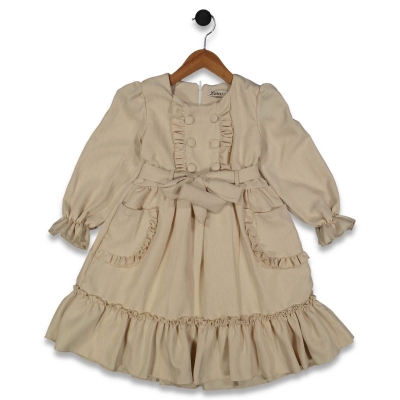 KIZ 5/8 YAŞ KETEN MÜSLİN ÖNÜ İKİ SIRA DÜĞMELİ ELBİ