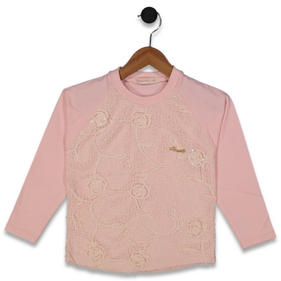 KIZ 5/8  YAŞ ÖN DANTELLİ GÜL DESEN TSHİRT