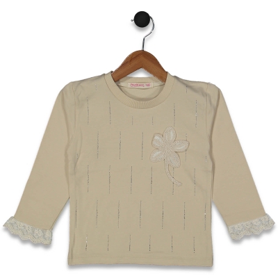 KIZ 5/8 YAŞ ÖN TAŞLI PAPATYA NAKIŞLI TSHİRT