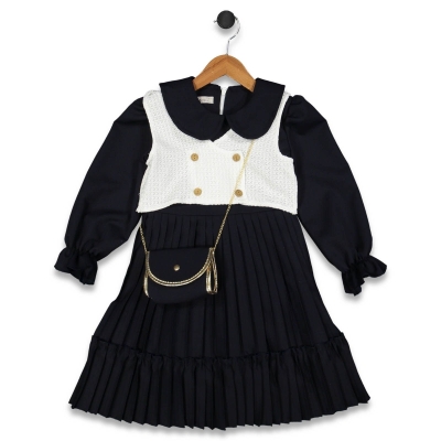 KIZ 5/8 YAŞ ÖRME YELEKLİ PİLİSELİ YAKALI ELBİSE