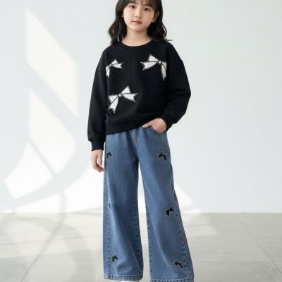 KIZ 6/10 YAŞ FİYONK NAKIŞLI KOT TAKIM