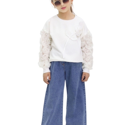 KIZ 6/10 YAŞ GÜL DETAYLI  PANTALONLU TAKIM