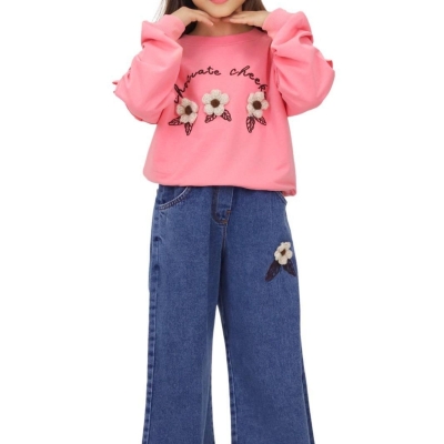 KIZ 6/10 YAŞ ORLON ÇİÇEK NAKIŞLI KOT PANTALONLU TA