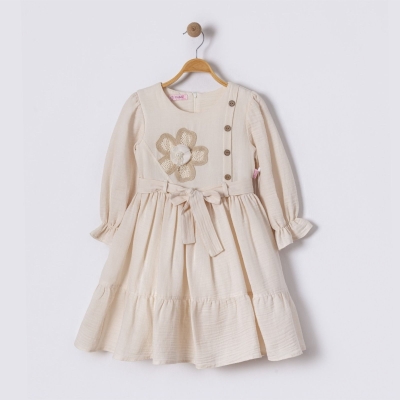 KIZ 6/12 YAŞ ÇİÇEKLİ 4 DÜĞMELİ ELBİSE