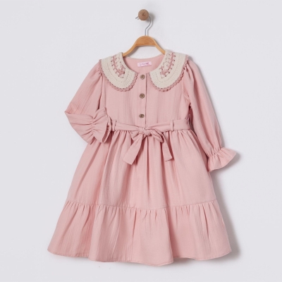 KIZ 6/12 YAŞ YAKA NAKIŞLI ELBİSE