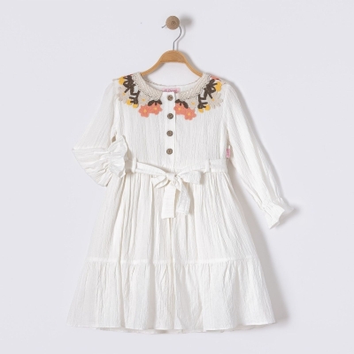 KIZ 6/12 YAŞ YAKA TİRİKO ÇİÇEKLİ I ELBİSE