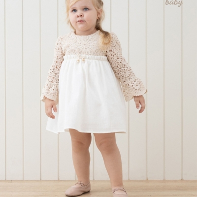 KIZ 6/24 AY BONCUKLU NATUREL DANTELLİ ELBİSE