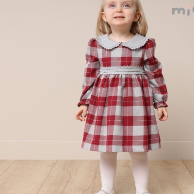 KIZ 6/24 AY MİOMİNİ BORDO GRİ EKOSE ELBİSE