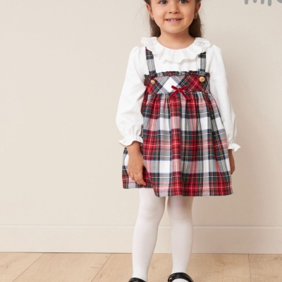 KIZ 6/24 AY MİOMİNİ KIRMIZI BEYAZ EKOSE ELBİSE