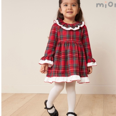 KIZ 6/24 AY MİOMİNİ KIRMIZI EKOSE ELBİSE