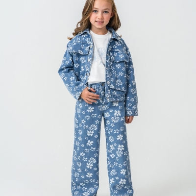 KIZ 6/9 YAŞ ÇİÇEK DESENLİ ÜÇLÜ TAKIM