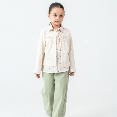 KIZ 6/9 YAŞ GÖMLEKLİ HIRKALI ÜÇLÜ TAKIM