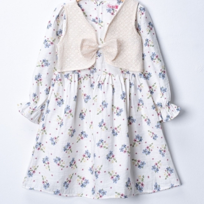 KIZ 6/9 YAŞ GÜLLÜ YELEKLİ DANTELLİ ELBİSE