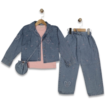 KIZ 6/9 YAŞ KALPLİ KOT DÖRTLÜ TAKIM